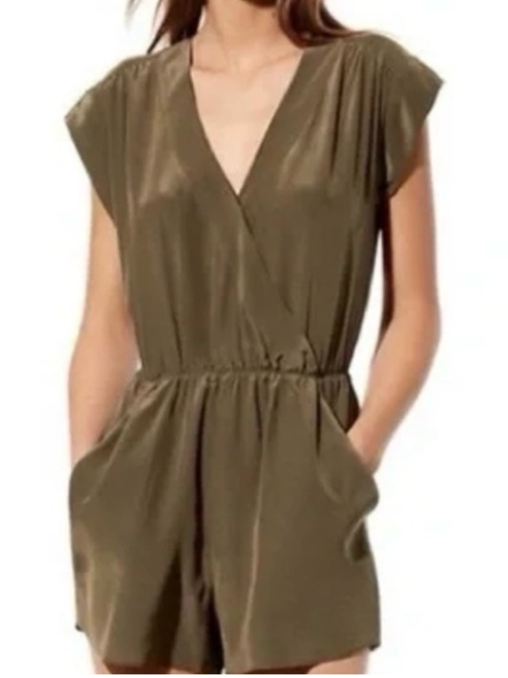 Aritzia Babaton Olive Green V-Neck Shorts  Romper Medium